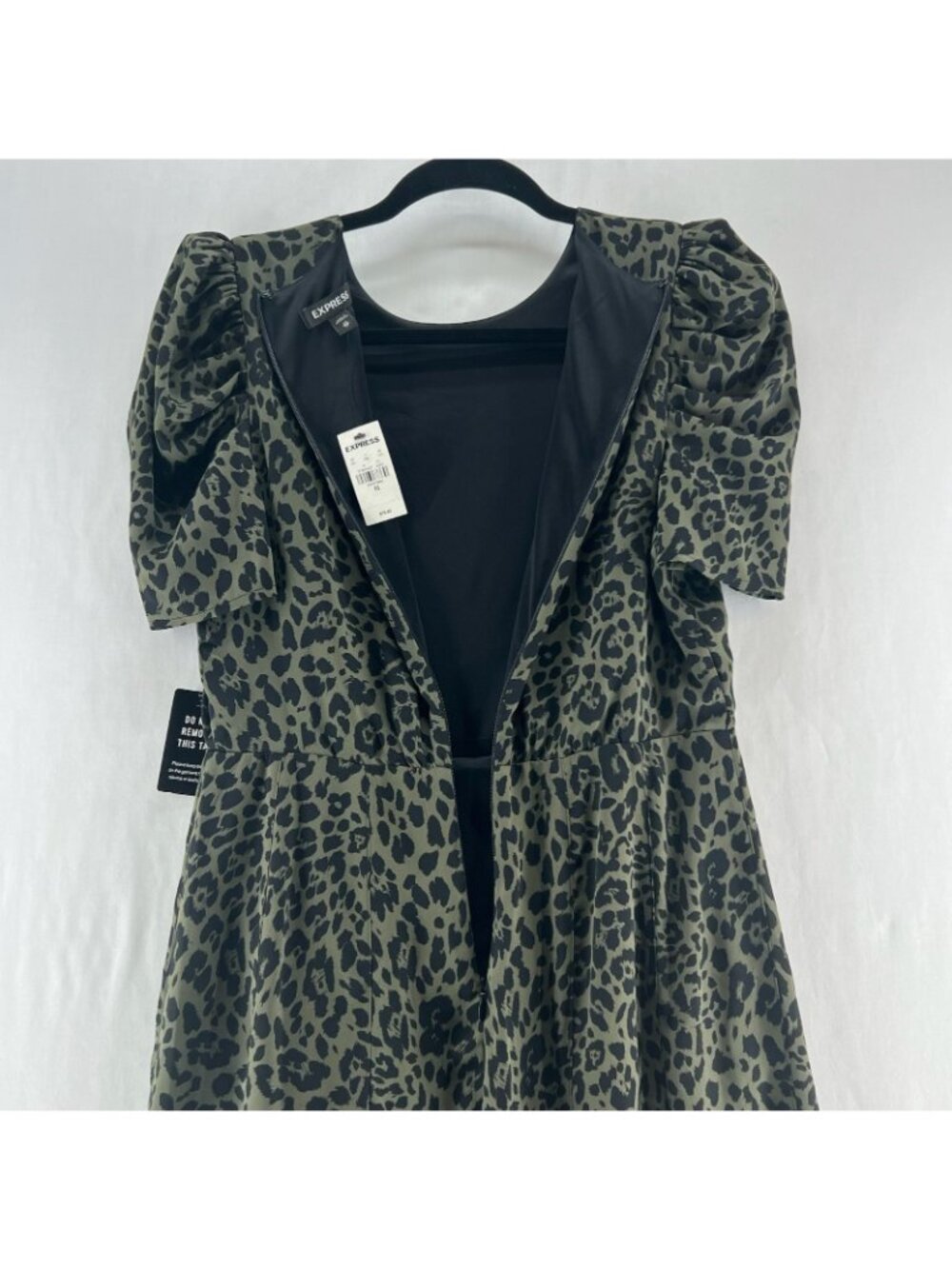 Express Olive Green and Black Leopard Print Mini Dress - Picture 13 of 16